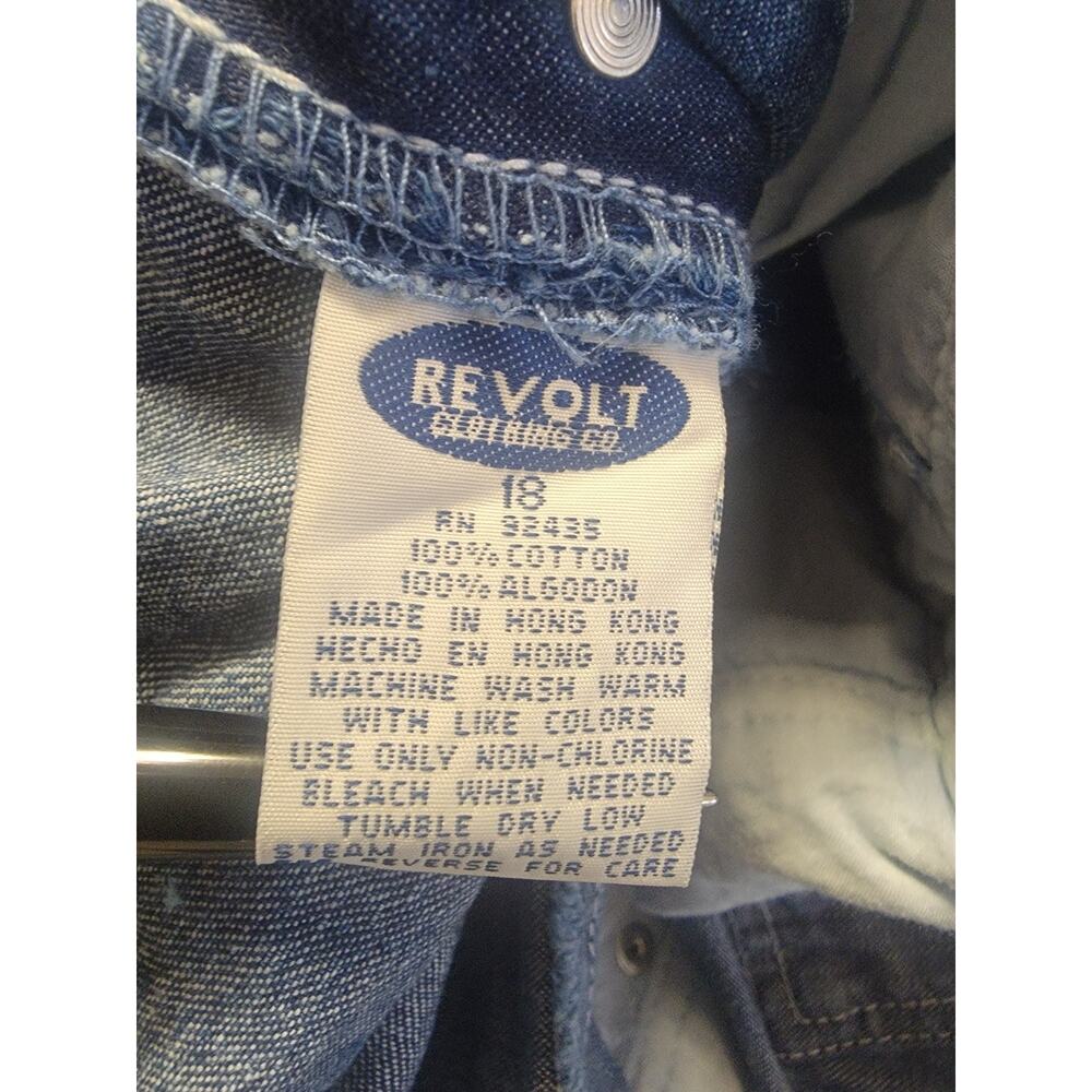 VTG Revolt Denim Bib Overalls Sz 18 Wide Leg Baggy Tuxedo Stripe Retro 90S Y2K - Picture 11 of 12